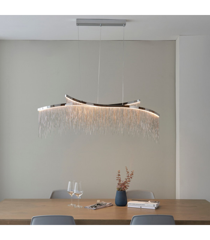 Orphelia LED Curve Twin Bar Pendant Light Fine Silver Chain Waterfall Effect Polished Chrome-2
