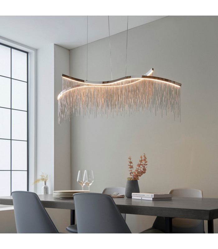 Orphelia LED Curve Twin Bar Pendant Light Fine Silver Chain Waterfall Effect Polished Chrome-3