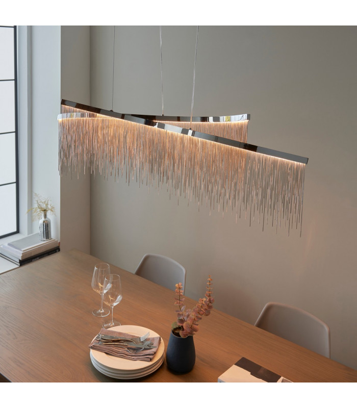 Orphelia LED Curve Twin Bar Pendant Light Fine Silver Chain Waterfall Effect Polished Chrome-4
