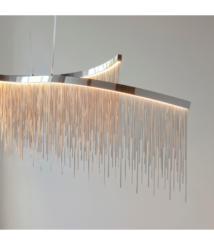 Orphelia LED Curve Twin Bar Pendant Light Fine Silver Chain Waterfall Effect Polished Chrome-5