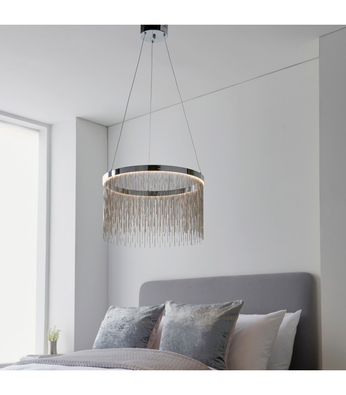 Zelma Cct Remote Control LED Dimmable Pendant Light Fine Silver Chain Waterfall Effect Polished Chrome-2
