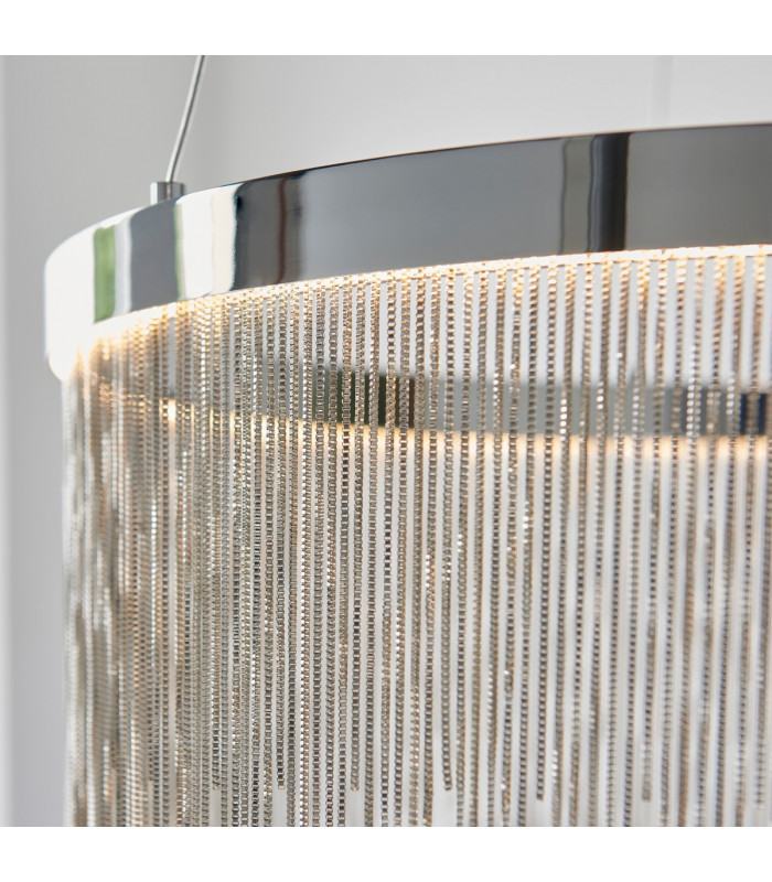 Zelma Cct Remote Control LED Dimmable Pendant Light Fine Silver Chain Waterfall Effect Polished Chrome, Kelvin Temperatue Change
