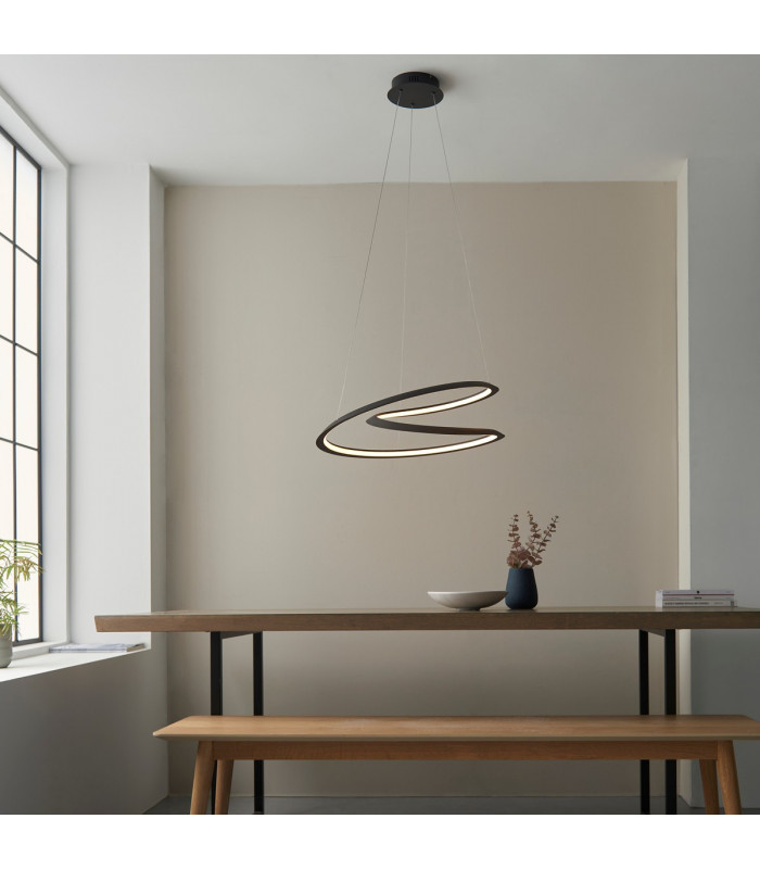 Staten Contemporary Designer Look LED Pendant Light Swirl Textured Black Finish-2