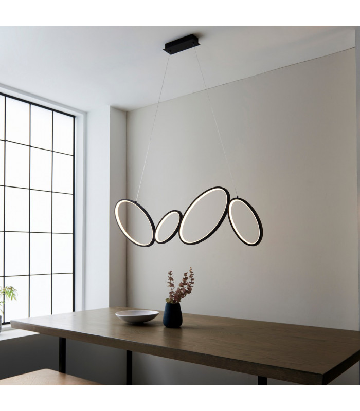 Ovals Modern Designer 4 Ring LED Pendant Light Textured Black Finish-4