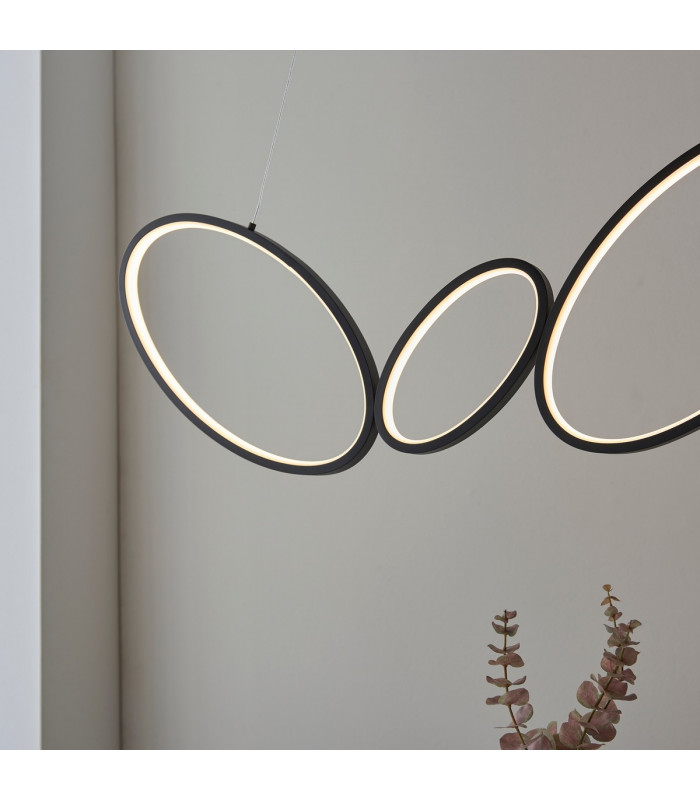 Ovals Modern Designer 4 Ring LED Pendant Light Textured Black Finish-5