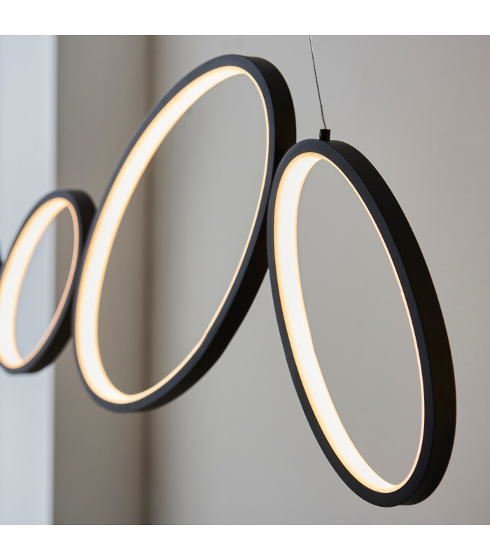 Ovals Modern Designer 4 Ring LED Pendant Light Textured Black Finish-6