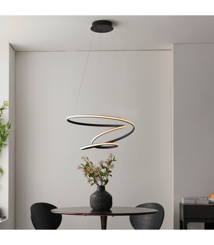 Dune Modern Designer LED Pendant Light Swirl Textured Black Finish-3
