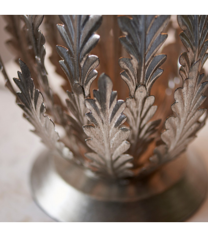 Delphine Decorative Silver Layered Leaf Table Lamp with Ivory Fabric Shades