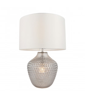 Chelworth Modern Classic Twin Light Table Lamp Grey Tinted Ribbed Glass Base White Fabric Shade