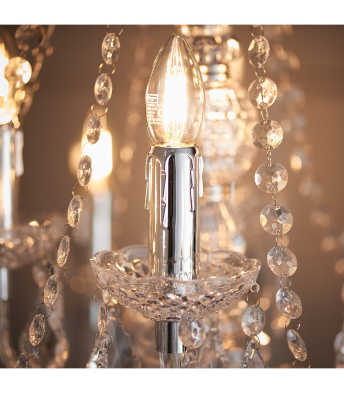 Clarence Decorative 12 Light Chandelier Polished Chrome with Clear Faceted Droplets
