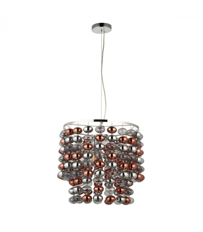 Esme Single Pendant Ceiling Lamp, Chrome Plated With Grey Tinted, Chrome, Copper Plated Glass