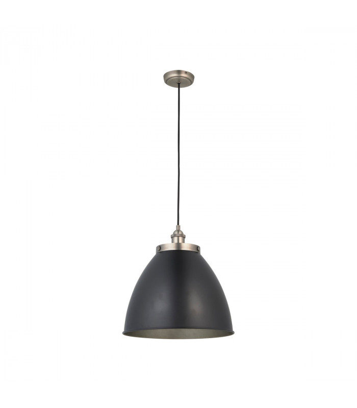 Franklin 33cm Pendant Ceiling Lamp, Aged Pewter Plate, Matt Black Paint