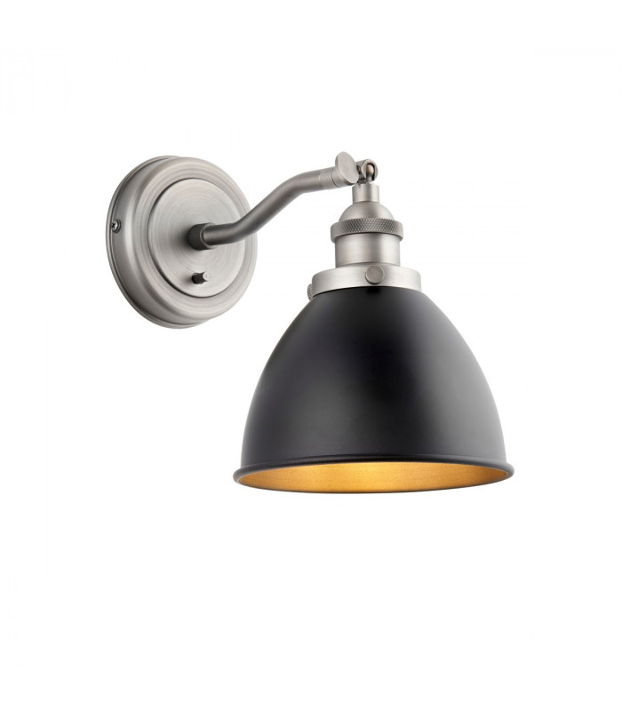 Franklin Metal Wall Lamp, Aged Pewter Plate, Matt Black Paint