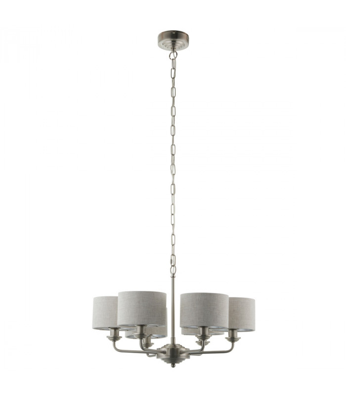 Highclere Multi Arm Shade Pendant Ceiling Lamp, Brushed Chrome Plate, Natural Linen