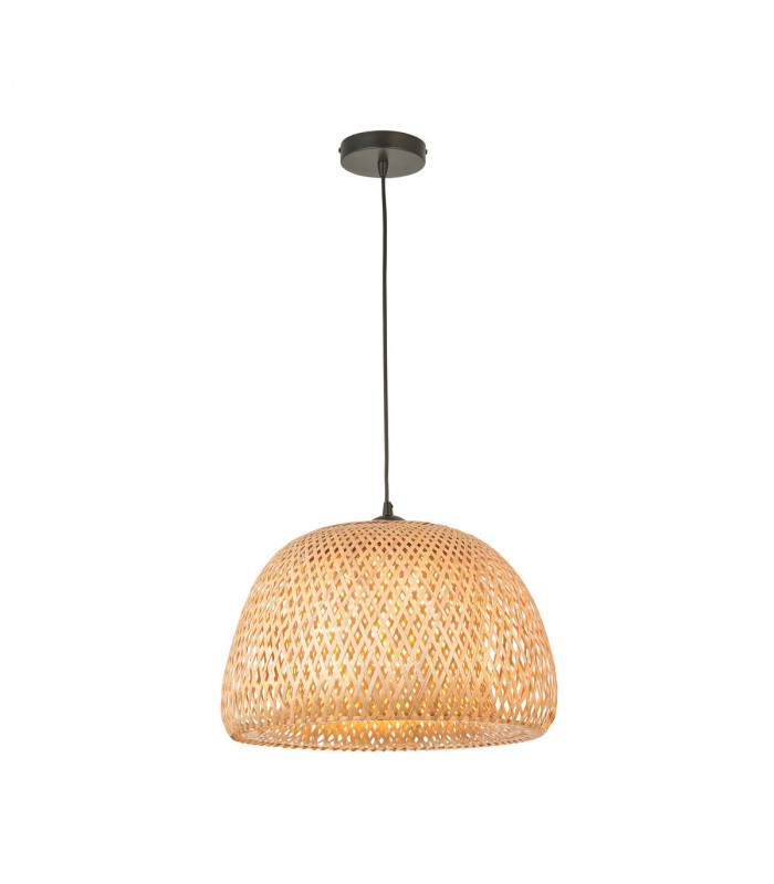 Bali Dome Pendant Ceiling Lamp, Natural Bamboo, White, Matt Black