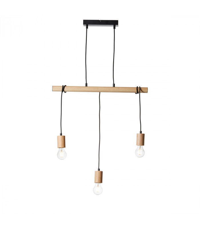 Sven Bar Pendant Ceiling Lamp, Matt Black, Natural Wood