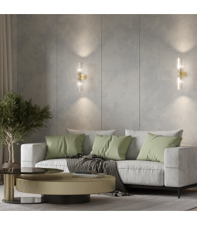 Maytoni Antic Modern 2 Light Up & Down Wall Lamp Gold Cognac Shade E14-2