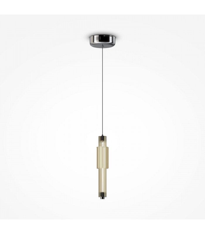 Maytoni Verticale Modern Slim Pendant Ceiling Light Chrome Cognac Shade Integrated LED 3000K-1