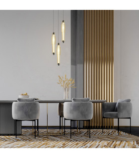 Maytoni Verticale Modern Slim Pendant Ceiling Light Chrome Cognac Shade Integrated LED 3000K-2