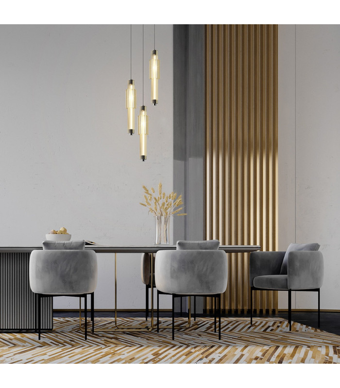 Maytoni Verticale Modern Slim Pendant Ceiling Light Chrome Cognac Shade Integrated LED 3000K-2