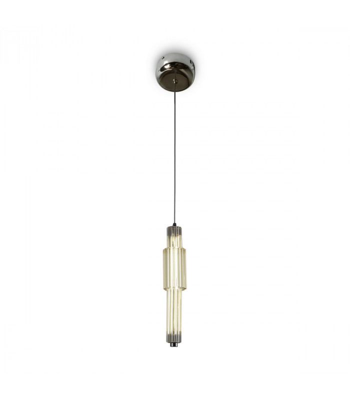 Maytoni Verticale Modern Slim Pendant Ceiling Light Chrome Cognac Shade Integrated LED 3000K-3
