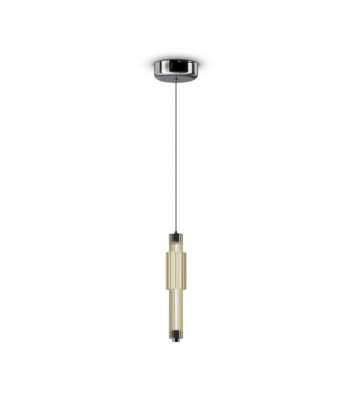 Maytoni Verticale Modern Slim Pendant Ceiling Light Chrome Cognac Shade Integrated LED 3000K-4