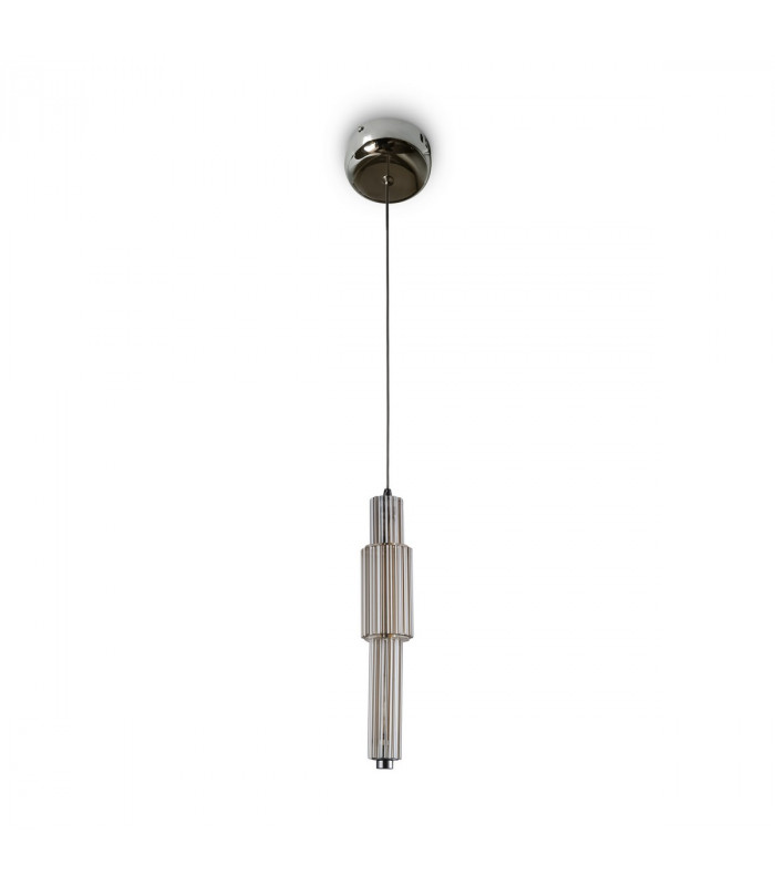 Maytoni Verticale Modern Slim Pendant Ceiling Light Chrome Cognac Shade Integrated LED 3000K-5