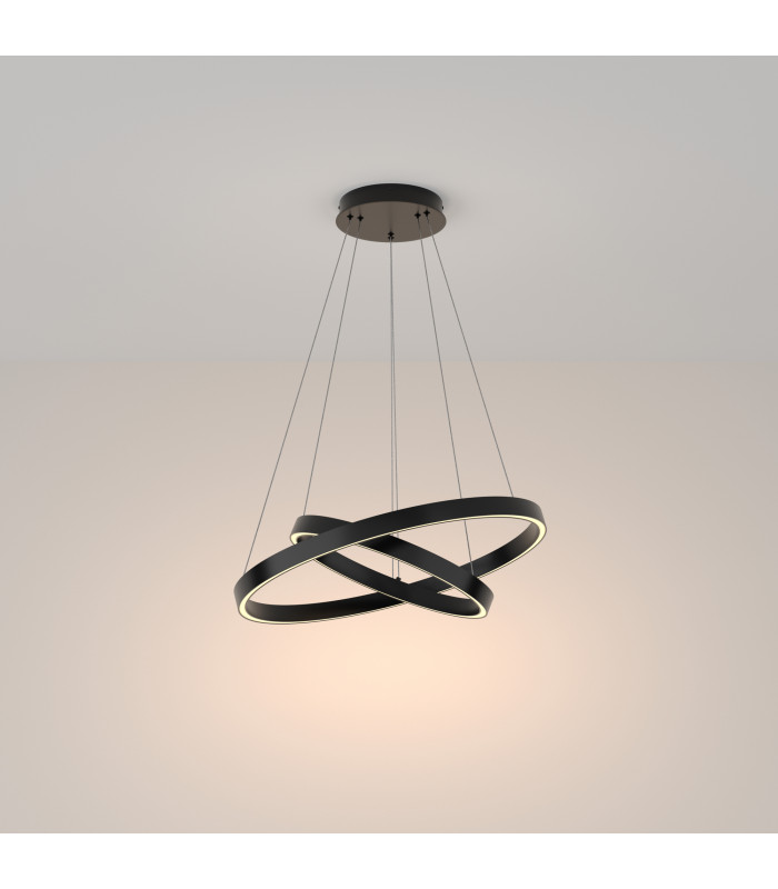 Maytoni Rim Twin Ring Modern Integrated LED Pendant Ceiling Light Black 60cm 3000K-1