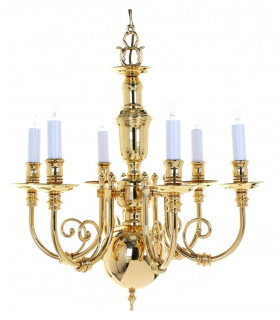 Beveren Polished Brass 6 Arm Chandelier