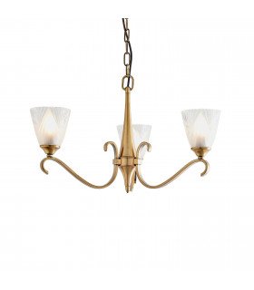 Columbia 3 Light Multi Arm Ceiling Pendant Chandelier Antique Brass Glass E14-1