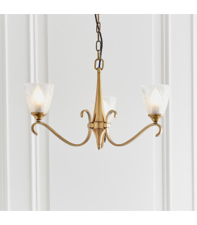 Columbia 3 Light Multi Arm Ceiling Pendant Chandelier Antique Brass Glass E14-2