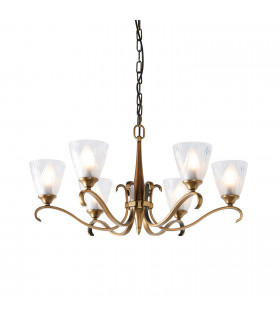 Columbia 6 Light Multi Arm Ceiling Pendant Chandelier Antique Brass Glass E14-1