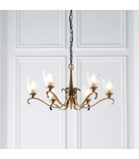 Columbia 6 Light Multi Arm Ceiling Pendant Chandelier Antique Brass Glass E14-2