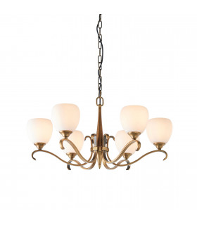Columbia 6 Light Multi Arm Ceiling Pendant Chandelier Antique Brass Opal Glass E14-1