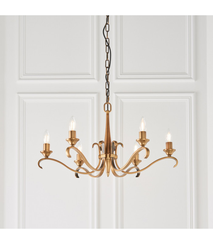 Columbia 6 Light Multi Arm Ceiling Pendant Chandelier Antique Brass Opal Glass E14-7
