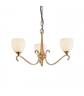 Columbia 3 Light Multi Arm Ceiling Pendant Chandelier Antique Brass Opal Glass E14-1