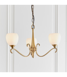 Columbia 3 Light Multi Arm Ceiling Pendant Chandelier Antique Brass Opal Glass E14-2