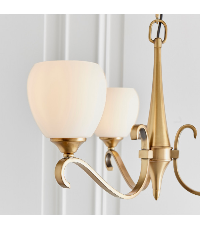 Columbia 3 Light Multi Arm Ceiling Pendant Chandelier Antique Brass Opal Glass E14-5