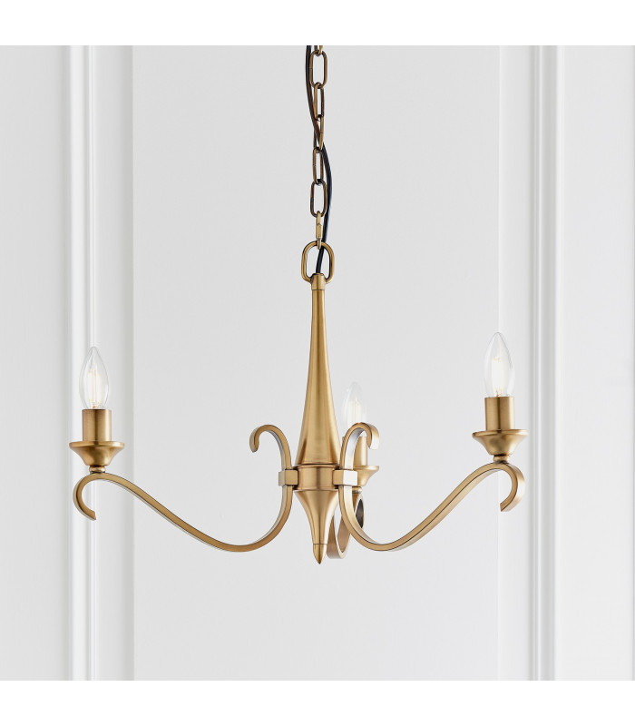 Columbia 3 Light Multi Arm Ceiling Pendant Chandelier Antique Brass Opal Glass E14-7