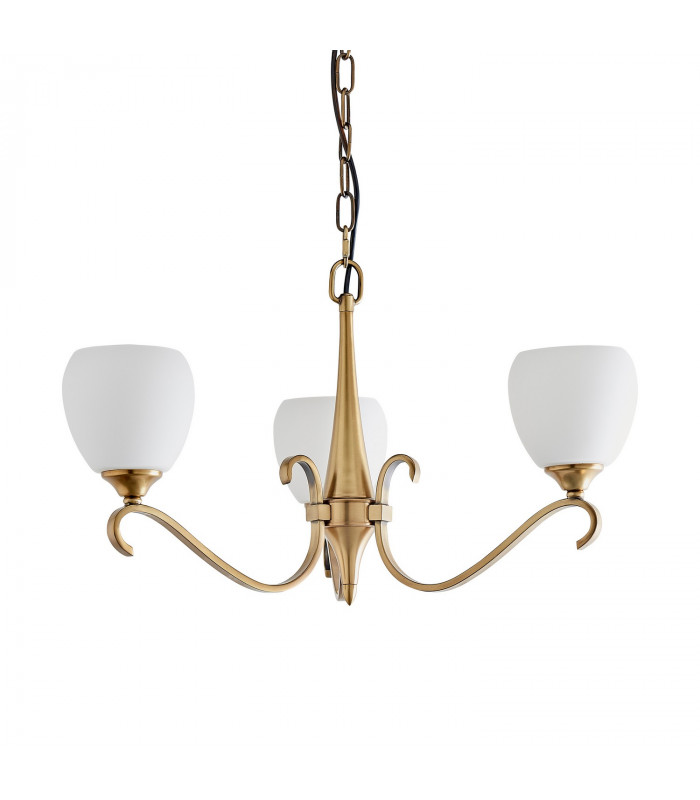 Columbia 3 Light Multi Arm Ceiling Pendant Chandelier Antique Brass Opal Glass E14-8