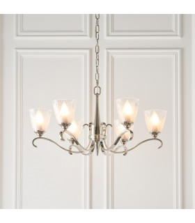 Columbia 6 Light Multi Arm Ceiling Chandelier Clear Glass Polished Nickel E14-2