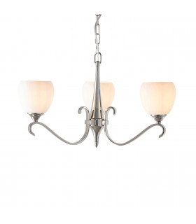 Columbia 3 Light Multi Arm Ceiling Pendant Chandelier Polished Nickel Matt Opal Glass E14-1