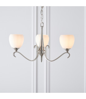 Columbia 3 Light Multi Arm Ceiling Pendant Chandelier Polished Nickel Matt Opal Glass E14-2
