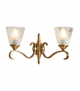 Columbia 2 Light Indoor Twin Wall Light Antique Brass with Glass E14-1