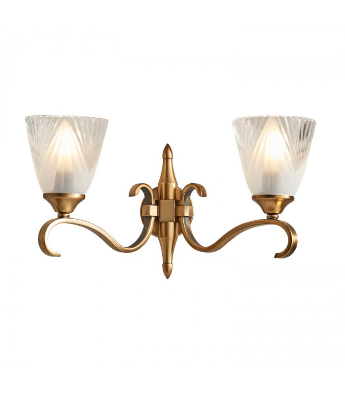 Columbia 2 Light Indoor Twin Wall Light Antique Brass with Glass E14-1