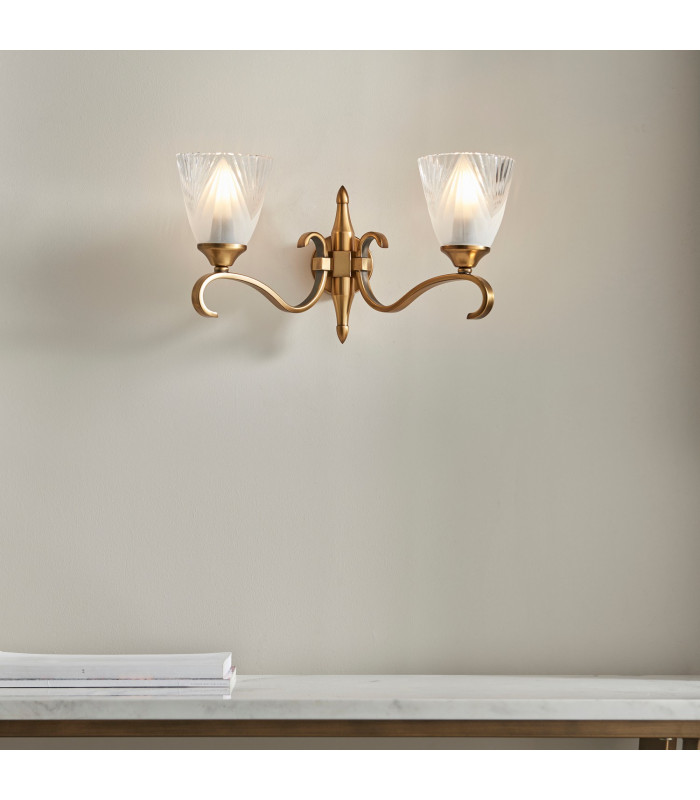 Columbia 2 Light Indoor Twin Wall Light Antique Brass with Glass E14-2