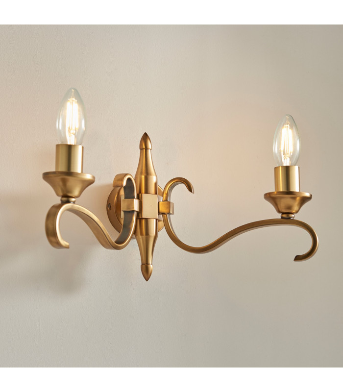 Columbia 2 Light Indoor Twin Wall Light Antique Brass with Glass E14-7