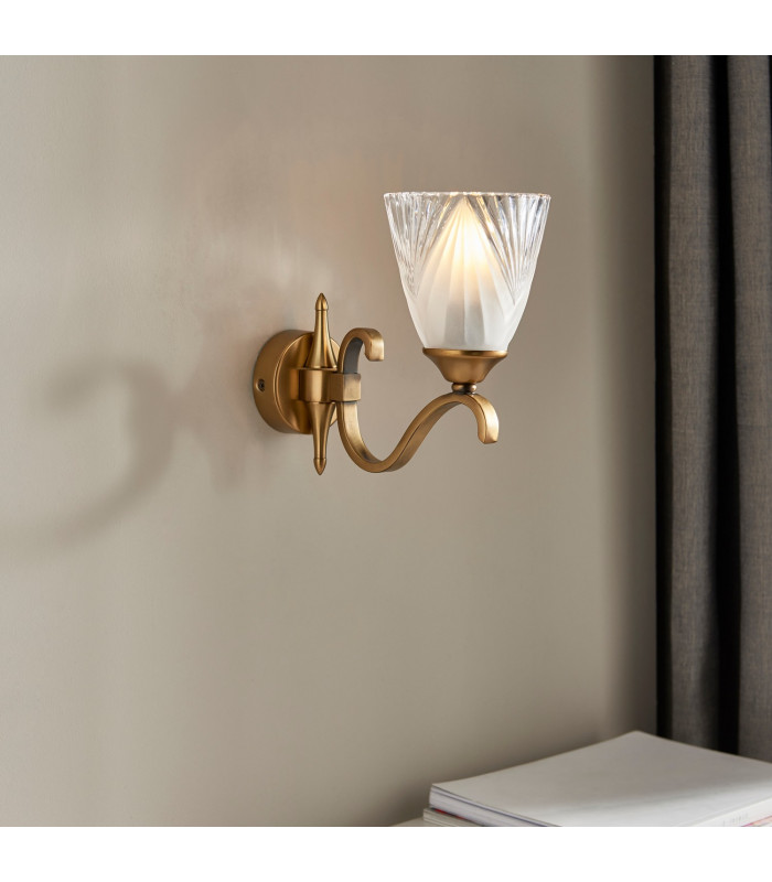 Columbia 1 Light Wall Light Antique Brass with Glass Shade E14-3