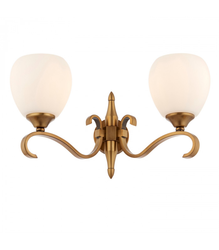 Columbia 2 Light Indoor Twin Wall Light Antique Brass with Opal Glass E14-1
