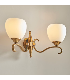 Columbia 2 Light Indoor Twin Wall Light Antique Brass with Opal Glass E14-2